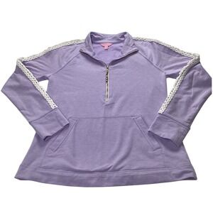 Lilly Pulitzer Lavender Lace Trim Quarter Zip Sweatshirt Pullover Women's Size S